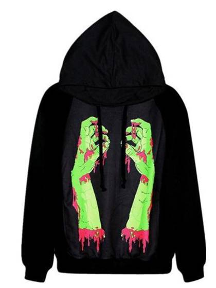 Fashion 3D Digital Print Zombie Hands Jacket Long Sleeve Lady Coat Streat Sweatshirts & Hoodies