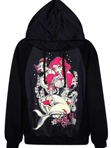 Fashion Cult Mermaid Ariel Digital Print Zipper Front Jacket Long Sleeve Womens Sweatshirts & Hoodies