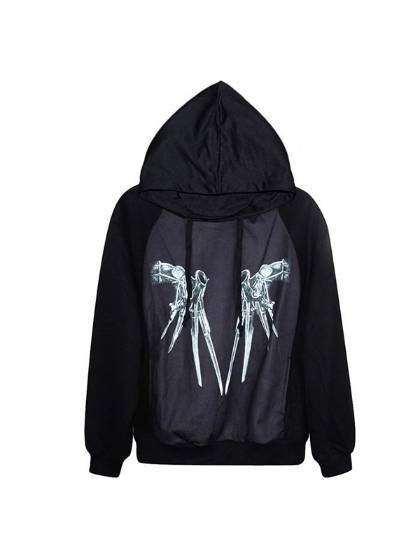 Fashion Scissors hands Digital Print Zipper Front Jacket Long Sleeve Womens Coat Streat Wear