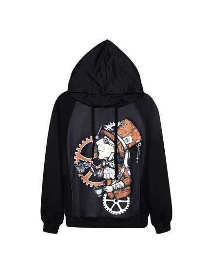 Womens Fashion Digital Print Steampunk Tea Party Zipper Front Jacket Long Sleeve Coat Streat Wear