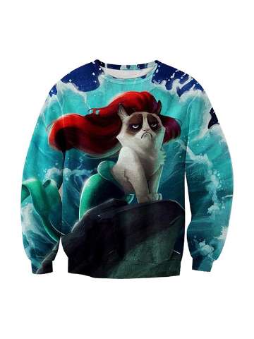 Women's Ariel Cat Patterns Print Roll Neck Pullover Sweatshirts & Hoodies
