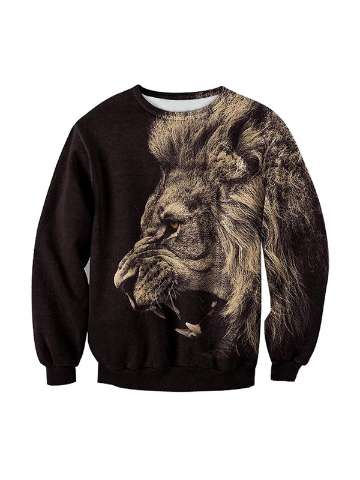 Women's Lion Patterns Print Roll Neck Pullover Sweatshirts & Hoodies