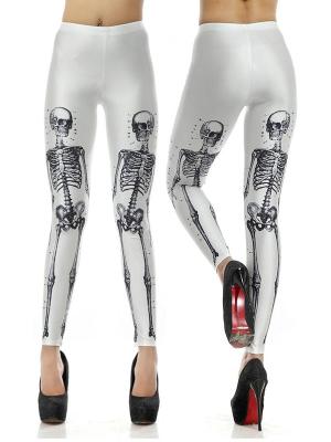 Women's Fashion Punk Digital Print White Mechanic Bone Leggings Tights