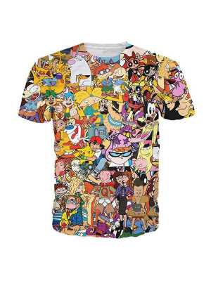 Women's Men's Unisex Tops The Powerpuff Girls Printed Pattern Round Neck Casual T Shirt (Multicolored) T-shirt