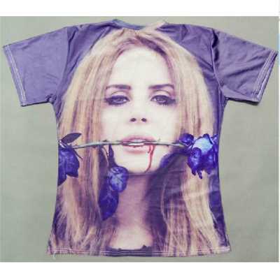 Women's Men's Unisex Tops Lana Del Rey Blue Rose Printed Pattern Round Neck Casual T Shirt (Purple)