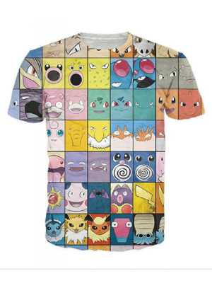 Women's Men's Unisex Tops Harajuku pokemon Printed Pattern Round Neck Casual T Shirt (Multicolored)