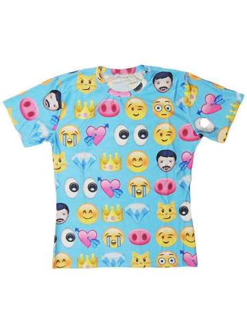 Women's Men's Unisex Tops iphone emoji Printed Pattern Round Neck Casual T Shirt (Blue)