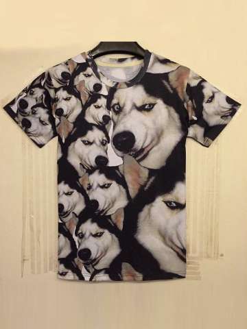 Women's Men's Unisex Tops Doges Printed O Neck Short Sleeve Casual T Shirt