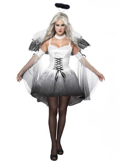 Sexy White Angel Adult Womens Halloween Costumes Fancy Party Dress 3PCS