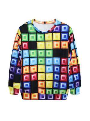 Women's Fashion Tetris Pattern Digital Print Long Sleeve Sweatshirts & Hoodies (Yellow)