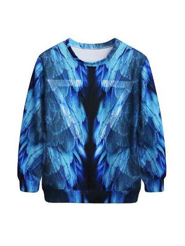 Women's Fashion Angel Wings Pattern Digital Print Long Sleeve Sweatshirts & Hoodies (Blue)