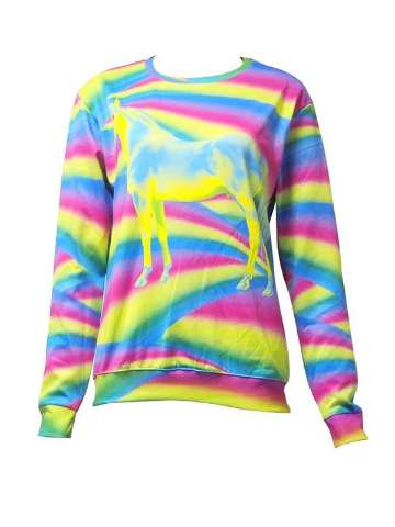 Fashion Women's Cartoon 3D Print illusion rainbow horse Sweatshirts & Hoodies