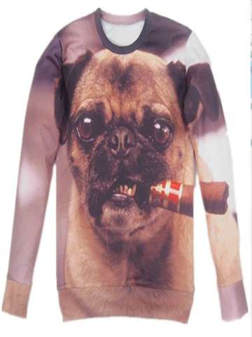 Women's Fashion Doggy Boss Pattern Digital Print Long Sleeve Sweatshirts & Hoodies