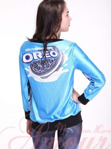 Women's Trendy Celeb Inspired Oreo Blue Print Pullover Sweater Casual Top O/S