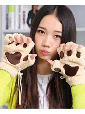 Fingerless Cat Claw Paw Mittens Plush Lovely Gloves Soft Winter Half Finger New