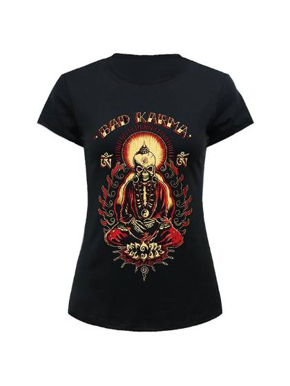 New Fashion print women Tops Pattern O Neck Short Sleeve T- shirt Bad Karm