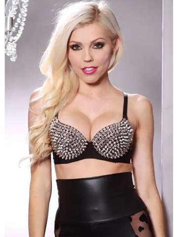 Women's FashionNew Punk Goth Lady Goth Silver Spike Stud Studded Black Bra Set Gaga