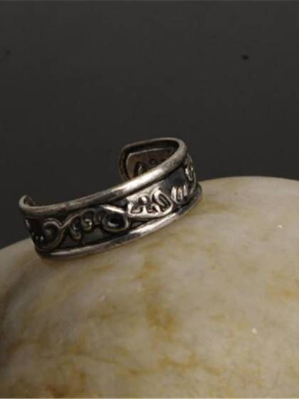 Women Fashion Antique Silvery Antique  Embossed  Midi Adjustable Toe Ring Vintage