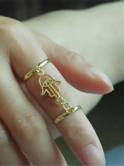 Women Fashion 1 Pcs High Polish Buddha's-hand Double Ring Joint Ring