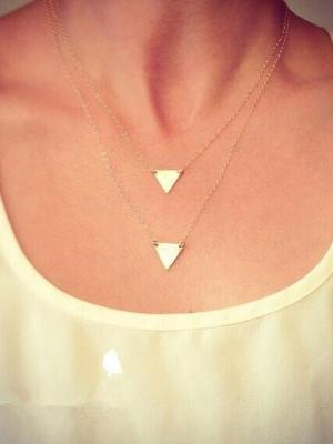 New Gold Double Chain Necklace Triangle Pendant Pendant Gold Delicate Y Necklace, Gold V Necklace Tiny Necklace