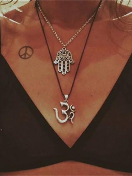 Good Luck Protection Hamsa Symbol Fatima Hand Evil Eye Pendant Chain Necklace