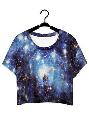 Women's Fashion 3D Digital Cartoon Beaut Galaxy Print Sleeveless Slim Vest Tank Crop Top T-shirt
