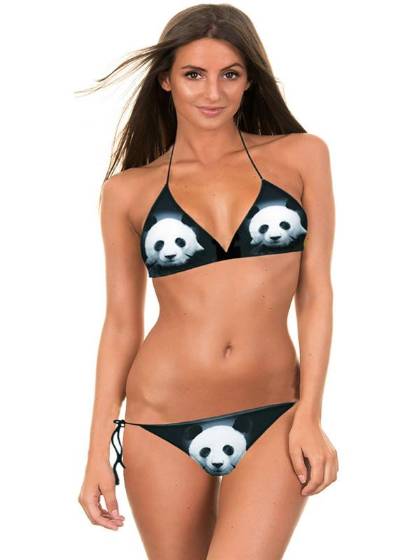 Panda Printed Bikini Set with Removable Padding Swimsuit Biquini Women Swimwears Bathing Suit