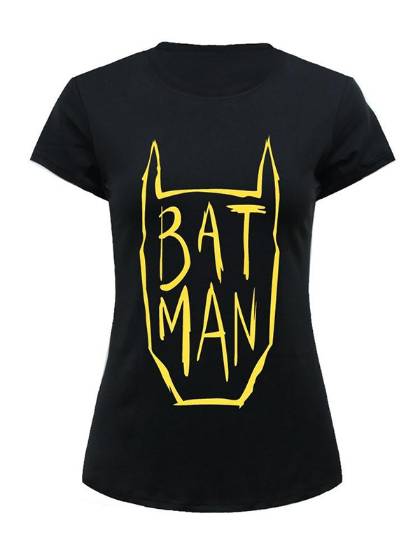 "BAT MAN" letters print women Tops Pattern O Neck Short Sleeve T-shirt