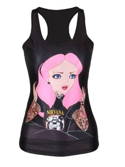 Rockability Fashion Cult ladies Inspired Princess Print Tank Top Gothic Punk Clubwear
