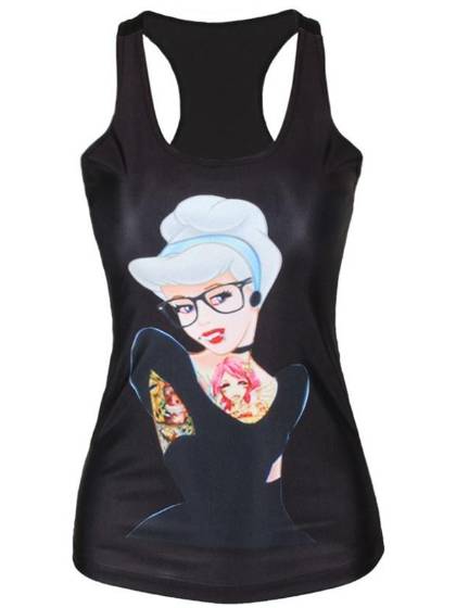 Rockability Fashion Cult ladies Inspired Dark Belle Princess Print Tank Top Gothic Clubwear
