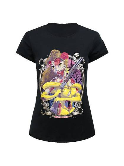 Women's Tops Zombie Belle Printed Pattern Round Neck Casual T Shirt (Black)