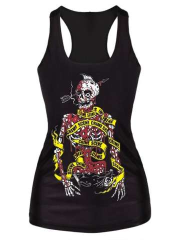 Fashion Punk Crime Scene Digital Print Gothic Steampunk Tank Top Bodysuit Clubwear