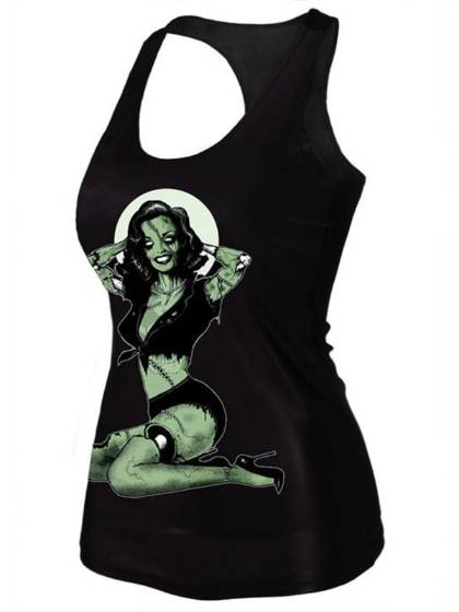 Fashion Zombie Beauty Moon Digital Print Gothic Steampunk Tank Top Bodysuit Women Clubwear