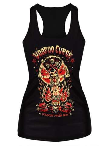Fashion Steampunk Voodoo Curse Digital Print Gothic Tank Top Bodysuit Women Clubwear