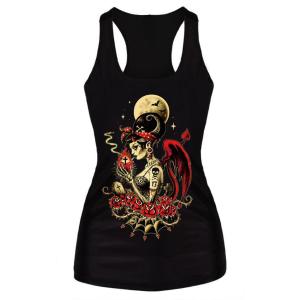 Fashion Steampunk Dark Queen Digital Print Gothic Tank Top Bodysuit Women Clubwear