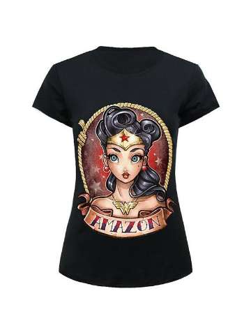 Women's Tops Wonder Printed Pattern Round Neck Casual T Shirt (Black)