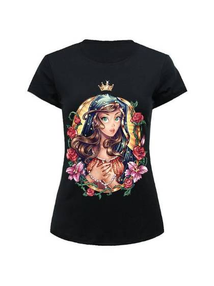 Women's Tops Arabia Princess Printed Pattern Round Neck Casual T Shirt (Black)