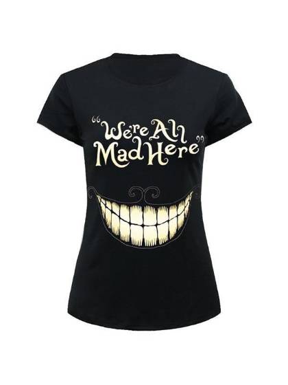 Women's Tops We are all mad Printed Pattern Round Neck Casual T Shirt (Black)