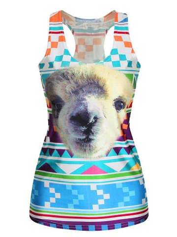 Women's Blue Aztec Digital Printed Sleeveless T Shirt Vest Tank Tops (Blue)