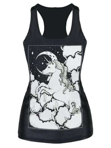 2015 Unisex 3D Digital Unicorn Cartoon Print Slim Vest Tank T-shirt Gothic Top Clubwear