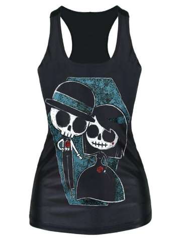 2015 Unisex 3D Digital Cartton Corpse Couple  Print Slim Vest Tank T-shirt Gothic Top Clubwear