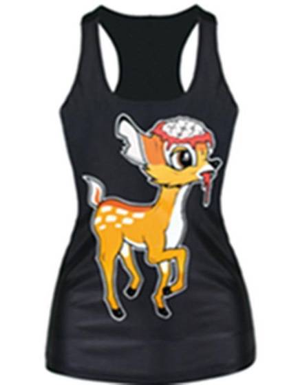 2015 Unisex 3D Digital Cartoon Deer Print Slim Vest Tank T-shirt Gothic Tops Clubwear