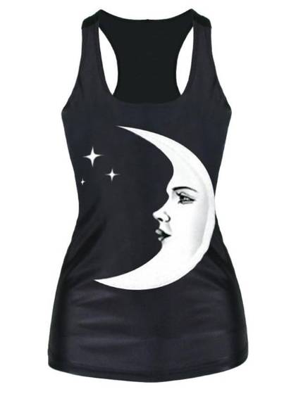 2015 Unisex 3D Digital Cartton Moon Print Slim Vest Tank T-shirt Gothic Top Clubwear