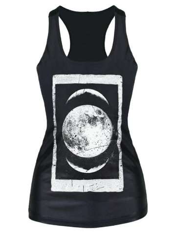 2015 Unisex 3D Digital Cartton Moon Print Slim Vest Tank T-shirt Gothic Top Clubwear