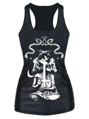 2015 Unisex 3D Digital Cartton Wolf Cross Print Slim Vest Tank T-shirt Gothic Top Clubwear