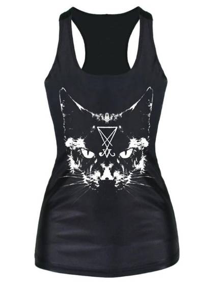 2015 Unisex 3D Digital Cartton Cat Print Slim Vest Tank T-shirt Gothic Top Clubwear