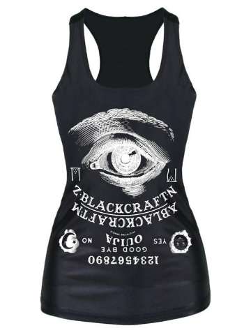 2015 Unisex 3D Digital Black Cartoon Eye Print Slim Vest Tank T-shirt Gothic Top Clubwear