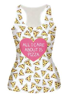 Women's Fashion Unisex 3D Digital Cartoon Piza Heart Print Sleeveless Slim Fashion Vest Tank T-shirt
