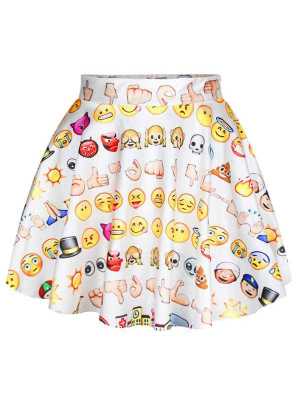 Summer Fashion Women's Emoji Digital Print High Waist Cute Flared Skater Mini Skirts