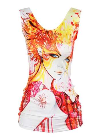 Summer Fashion Watercolor Print Beauty Print Sleeveless Tank Tops Slim Vest Tees Shirts_pki
